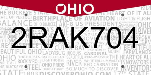 2RAK704 Ohio License Plate