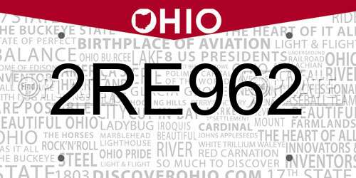 2RE962 Ohio License Plate