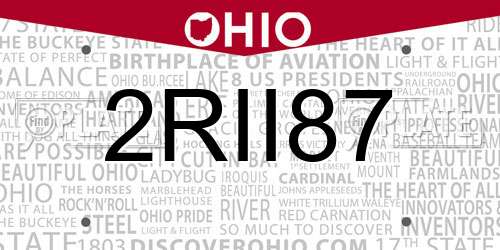2RII87 Ohio License Plate