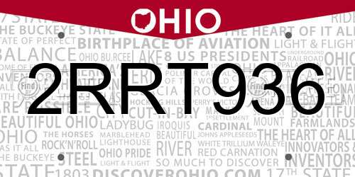 2RRT936 Ohio License Plate