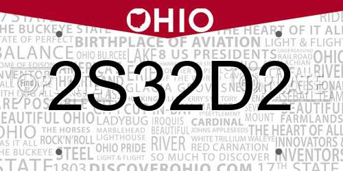 2S32D2 Ohio License Plate