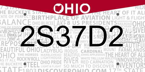 2S37D2 Ohio License Plate
