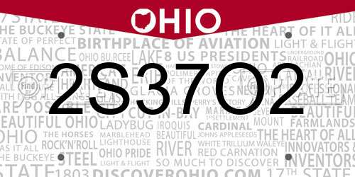2S37O2 Ohio License Plate