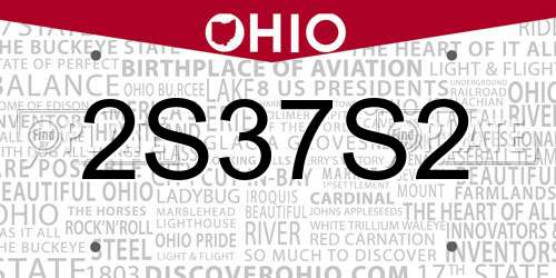 2S37S2 Ohio License Plate