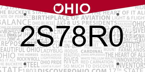2S78R0 Ohio License Plate