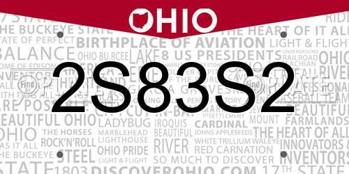 2S83S2 Ohio License Plate