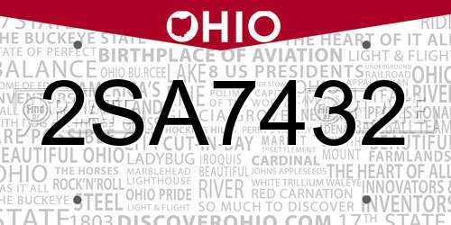 2SA7432 Ohio License Plate