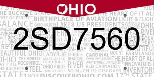 2SD7560 Ohio License Plate