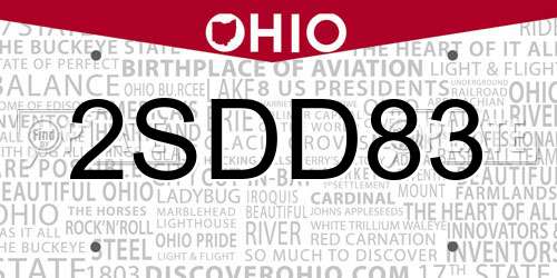 2SDD83 Ohio License Plate
