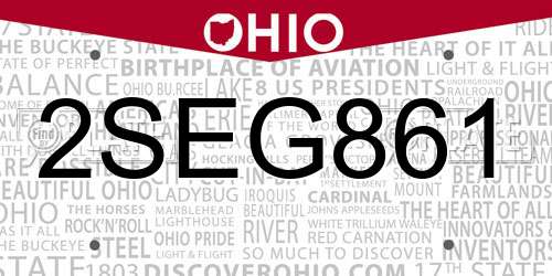 2SEG861 Ohio License Plate