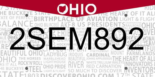 2SEM892 Ohio License Plate