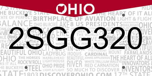2SGG320 Ohio License Plate