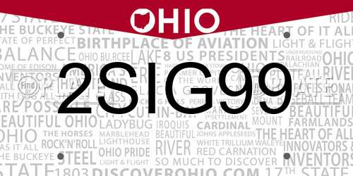 2SIG99 Ohio License Plate