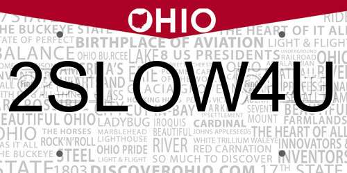 2SLOW4U Ohio License Plate