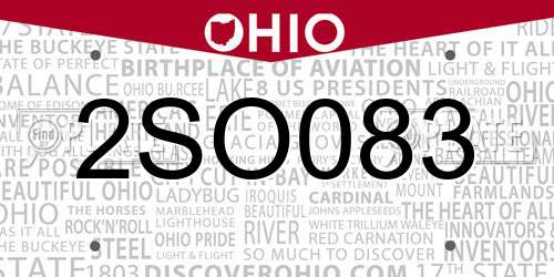 2SO083 Ohio License Plate