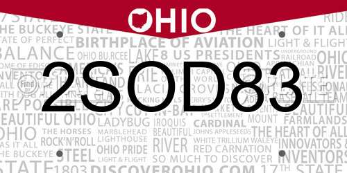 2SOD83 Ohio License Plate