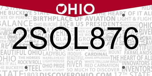2SOL876 Ohio License Plate