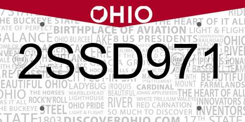 2SSD971 Ohio License Plate