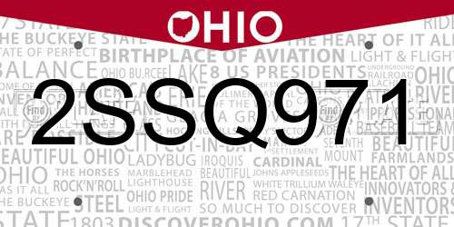 2SSQ971 Ohio License Plate