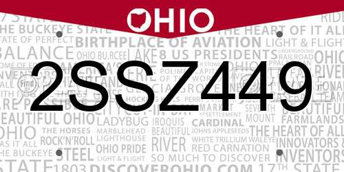 2SSZ449 Ohio License Plate