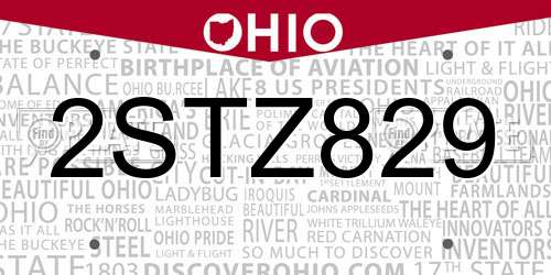 2STZ829 Ohio License Plate