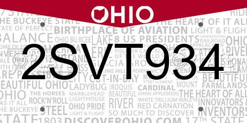 2SVT934 Ohio License Plate