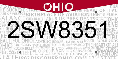 2SW8351 Ohio License Plate