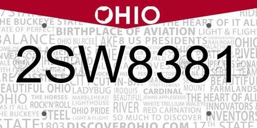 2SW8381 Ohio License Plate