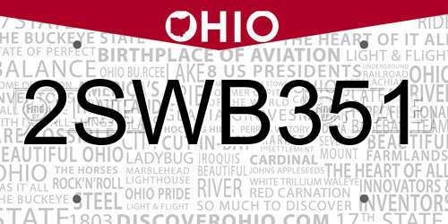 2SWB351 Ohio License Plate