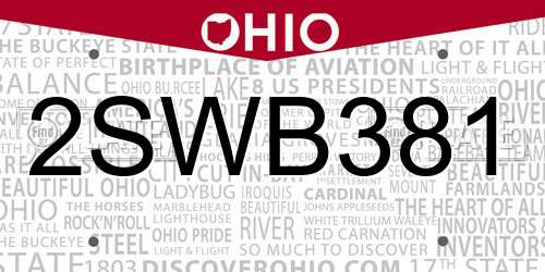 2SWB381 Ohio License Plate