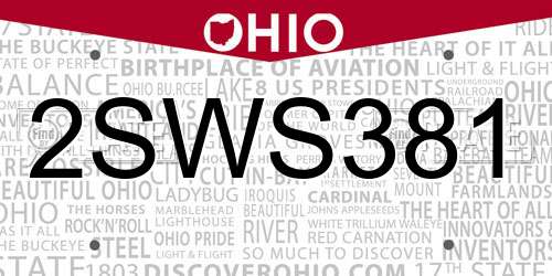 2SWS381 Ohio License Plate