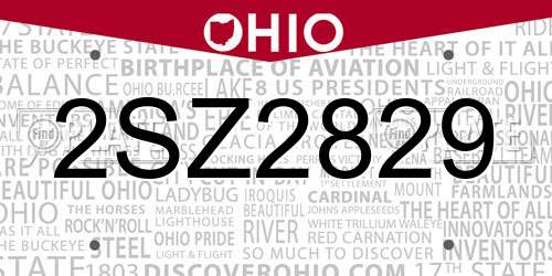 2SZ2829 Ohio License Plate