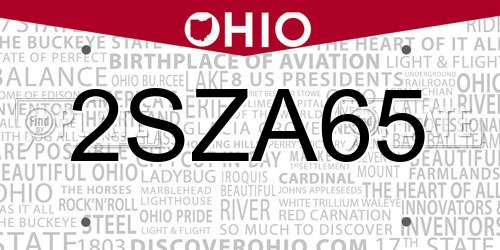 2SZA65 Ohio License Plate