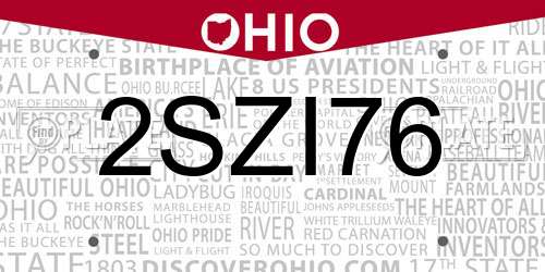 2SZI76 Ohio License Plate