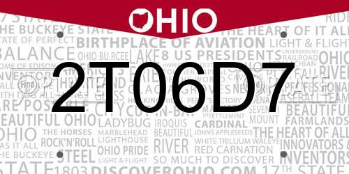 2T06D7 Ohio License Plate