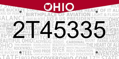 2T45335 Ohio License Plate