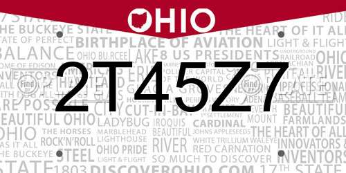 2T45Z7 Ohio License Plate