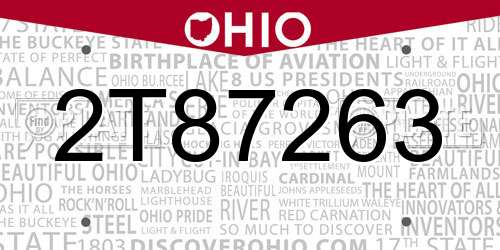 2T87263 Ohio License Plate