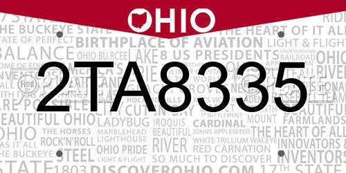 2TA8335 Ohio License Plate