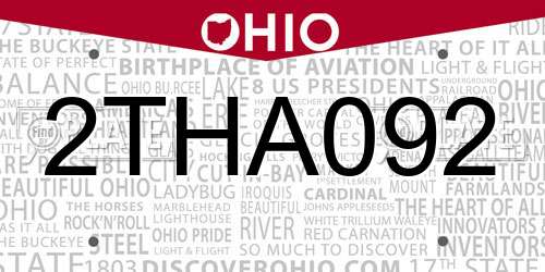 2THA092 Ohio License Plate