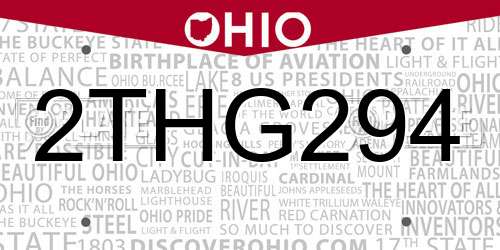 2THG294 Ohio License Plate