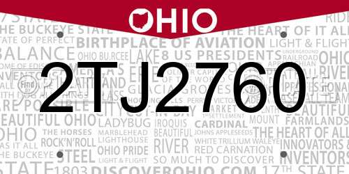 2TJ2760 Ohio License Plate