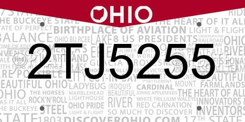 2TJ5255 Ohio License Plate