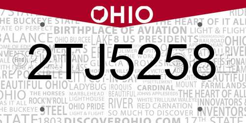 2TJ5258 Ohio License Plate