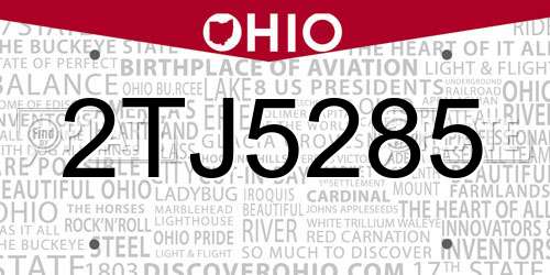 2TJ5285 Ohio License Plate