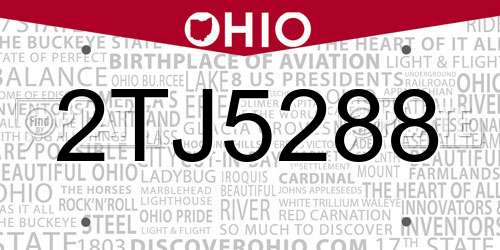 2TJ5288 Ohio License Plate