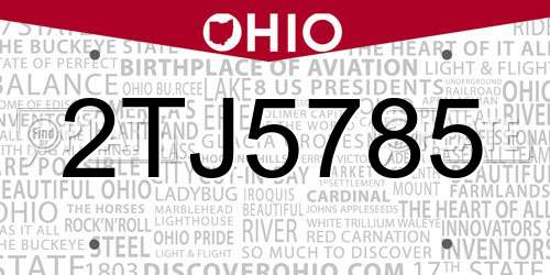 2TJ5785 Ohio License Plate
