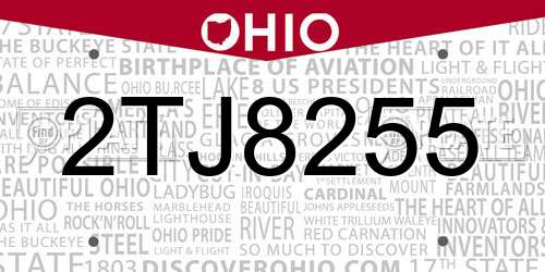 2TJ8255 Ohio License Plate