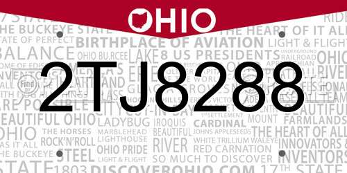 2TJ8288 Ohio License Plate