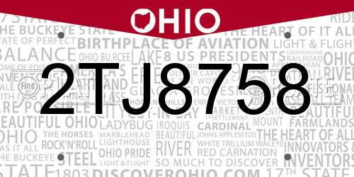 2TJ8758 Ohio License Plate